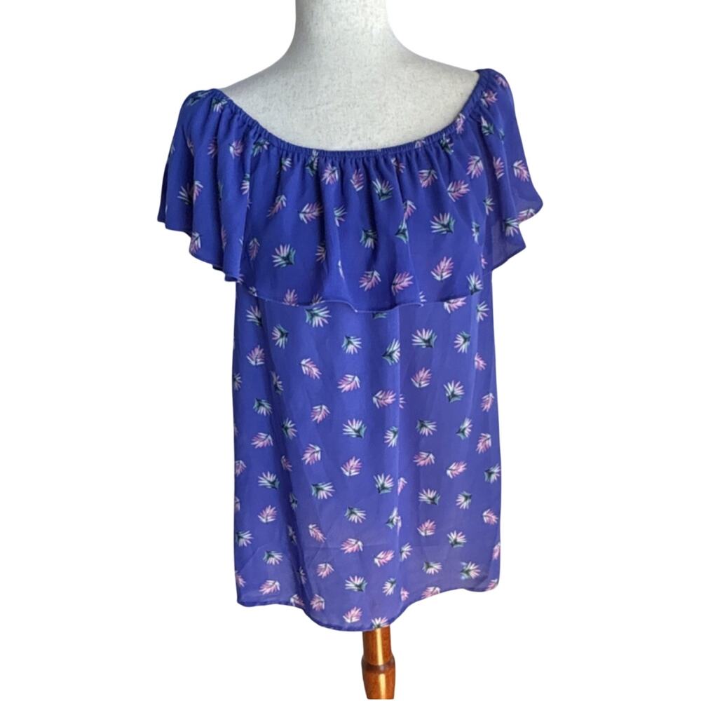 Simply Styled by Sears Purple Floral Chiffon Off-Shoulder Ruffle Blouse L
